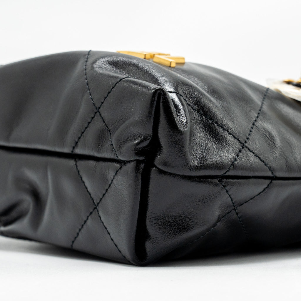 CHANEL MINI 22 BAG CALFSKIN BLACK GHW (MICROCHIP)