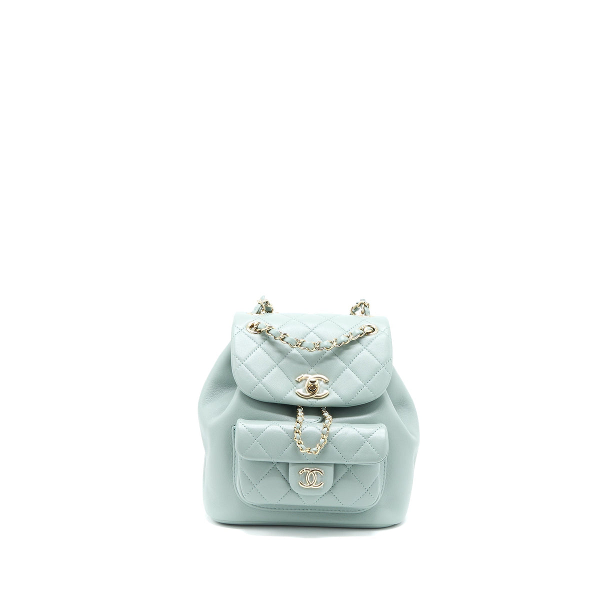 CHANEL 23C DUMA MINI BACKPACK CALFSKIN LIGHT GREY LGHW (MICROCHIP)