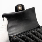 CHANEL TOP HANDLE MINI RECTANGULAR FLAP BAG WITH LION CHARM LAMBSKIN BLACK LGHW (MICROCHIP)