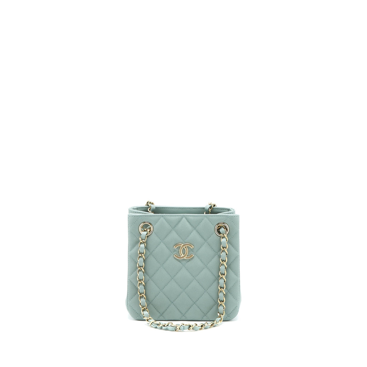 CHANEL 23C MINI BUCKET CAVIAR LIGHT GREY LGHW (MICROCHIP)