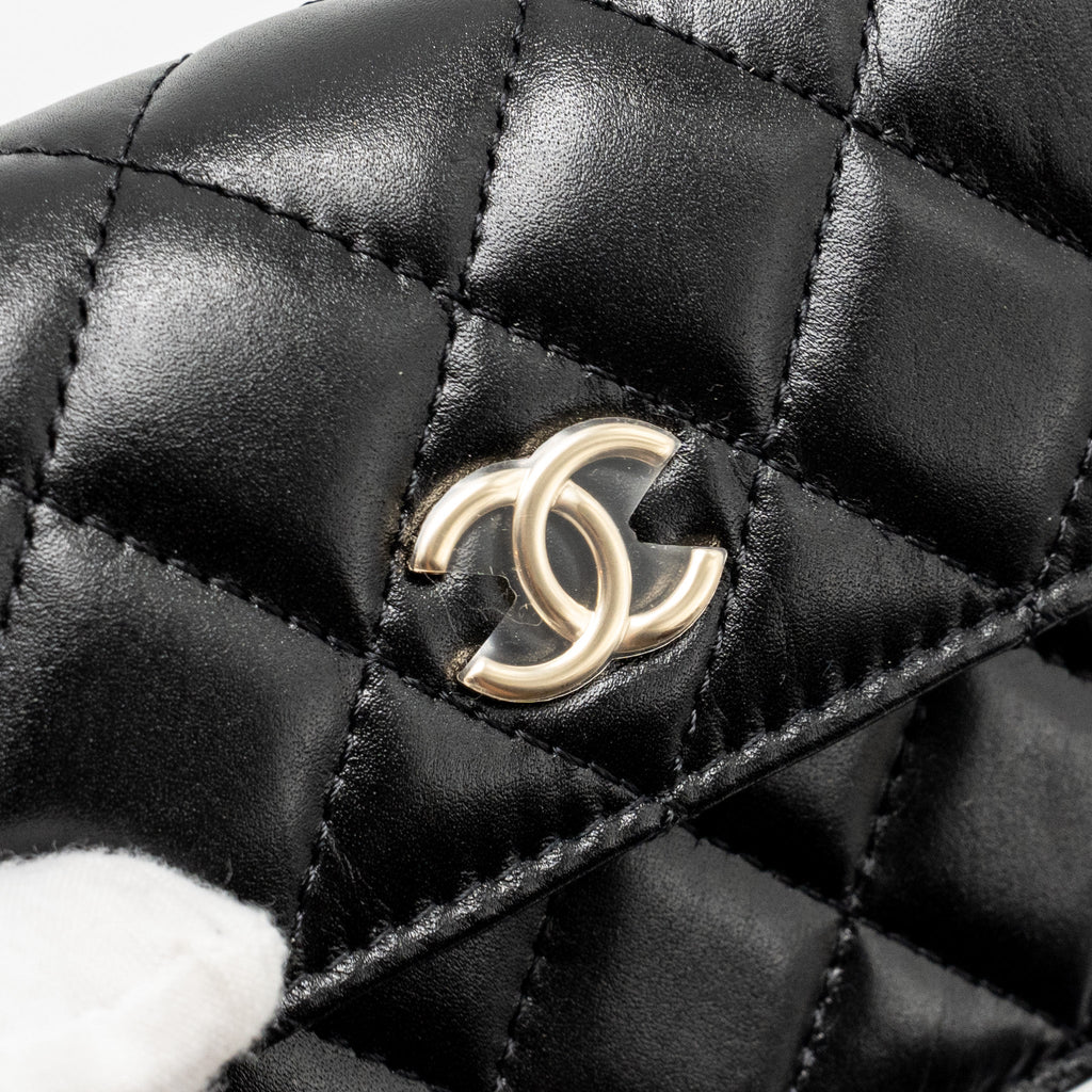 CHANEL MAXI PEARL CLUTCH WITH CHAIN LAMBSKIN BLACK LGHW