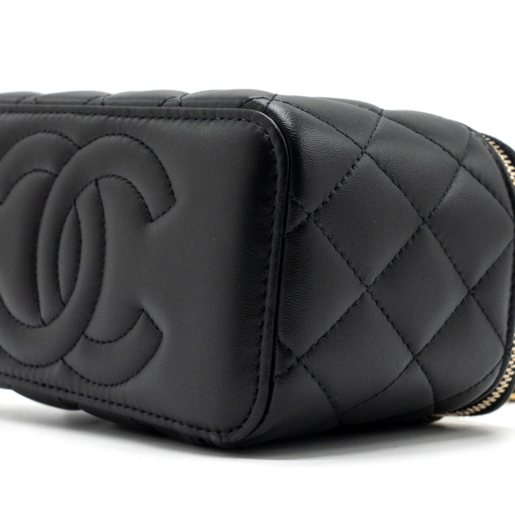CHANEL TOP HANDLE LONG VANITY WITH CHAIN LAMBSKIN BLACK GHW(MICROCHIP)