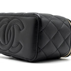 CHANEL TOP HANDLE LONG VANITY WITH CHAIN LAMBSKIN BLACK GHW(MICROCHIP)