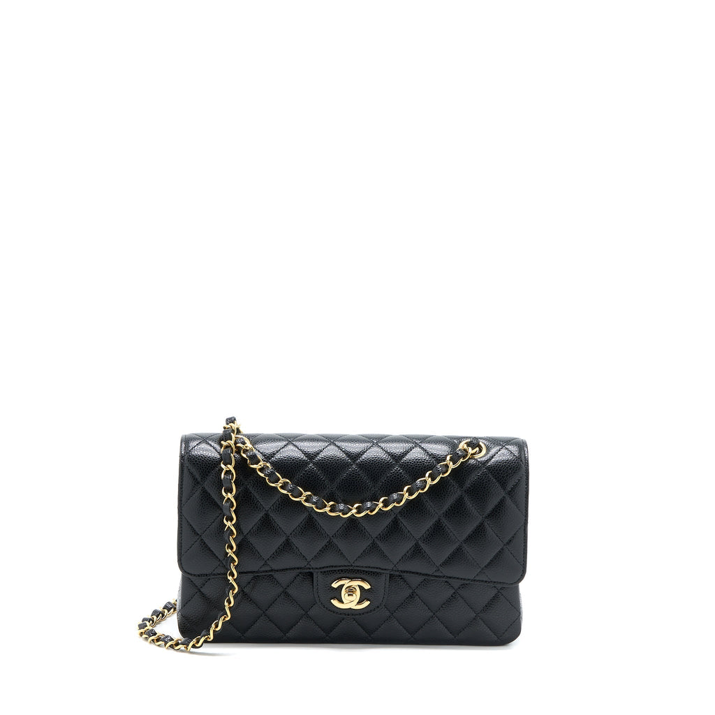 CHANEL MEDIUM CLASSIC DOUBLE FLAP BAG CAVIAR BLACK GHW (MICROCHIP)