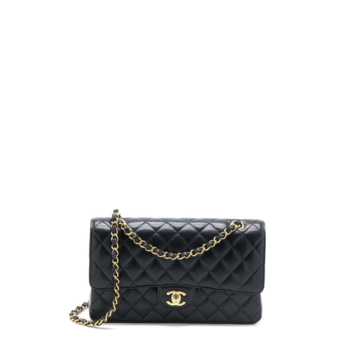 CHANEL MEDIUM CLASSIC DOUBLE FLAP BAG CAVIAR BLACK GHW (MICROCHIP)
