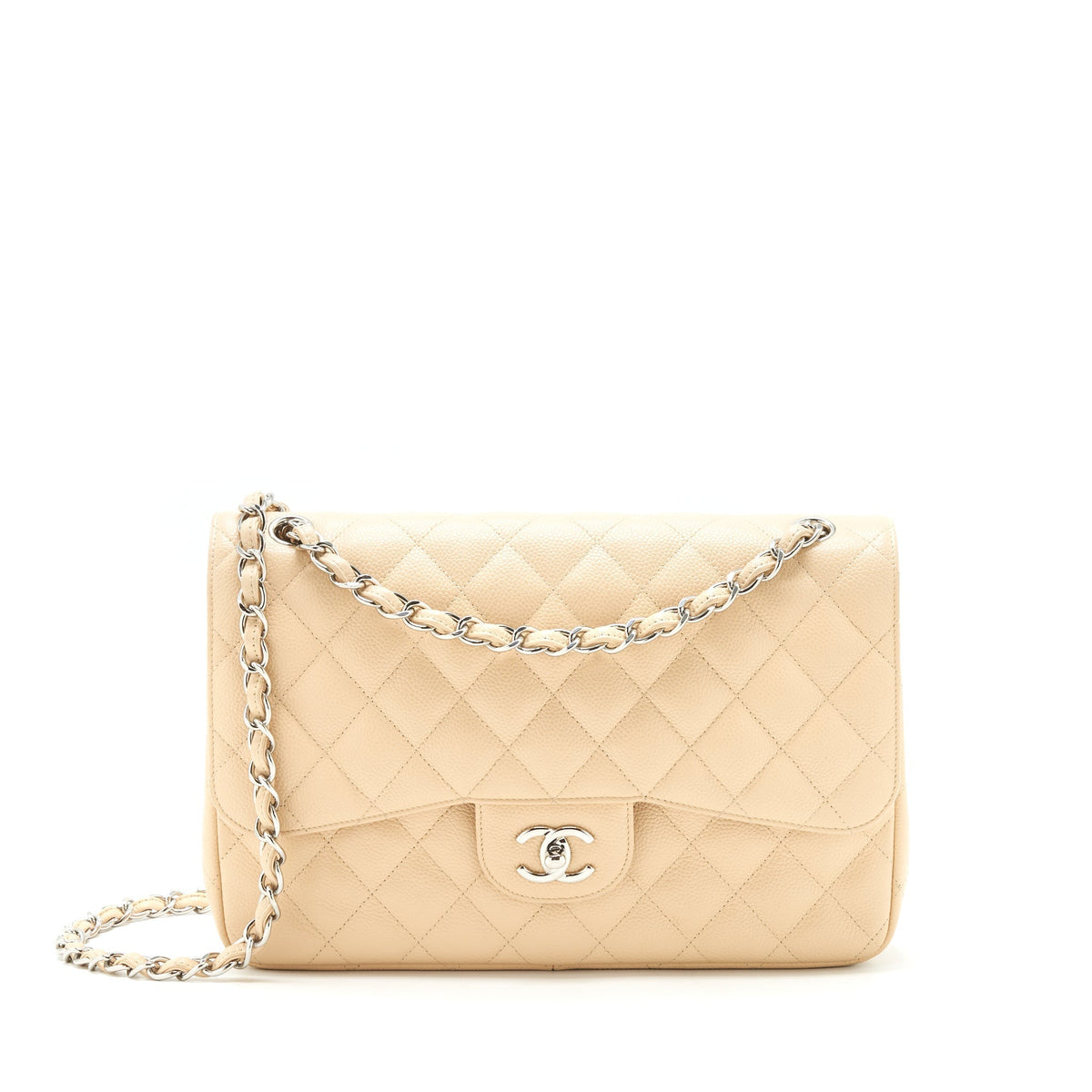 CHANEL CLASSIC JUMBO DOUBLE FLAP BAG CAVIAR BEIGE SHW