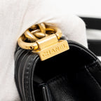 CHANEL MEDIUM BOY BAG CALFSKIN BLACK GHW (MICROCHIP)