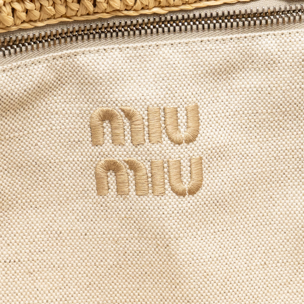Miu Miu Ivy Crochet Tote Bag Raffia/Cotton/Calfskin Beige SHW