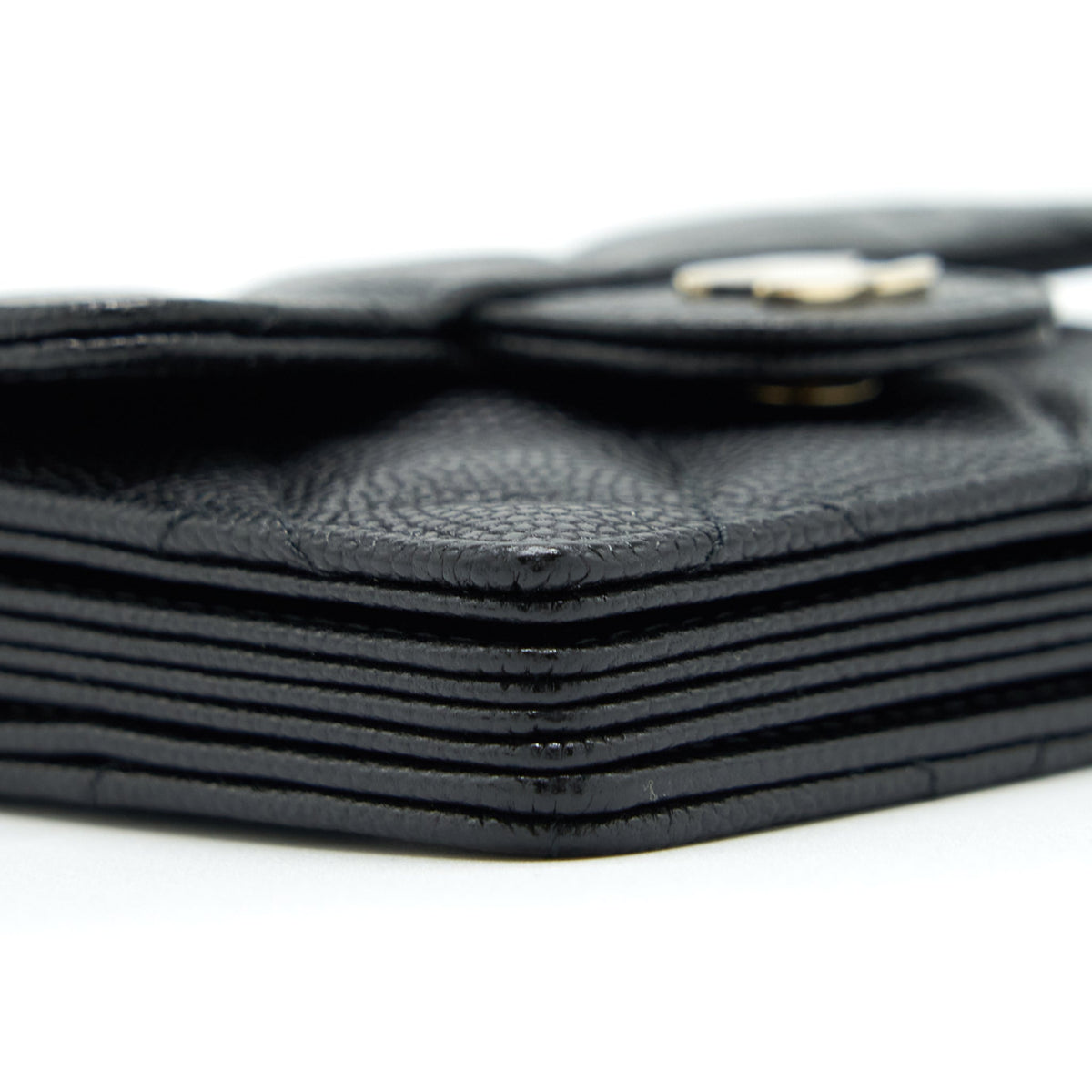 CHANEL CARD HOLDER ON CHAIN CAVIAR BLACK LGHW