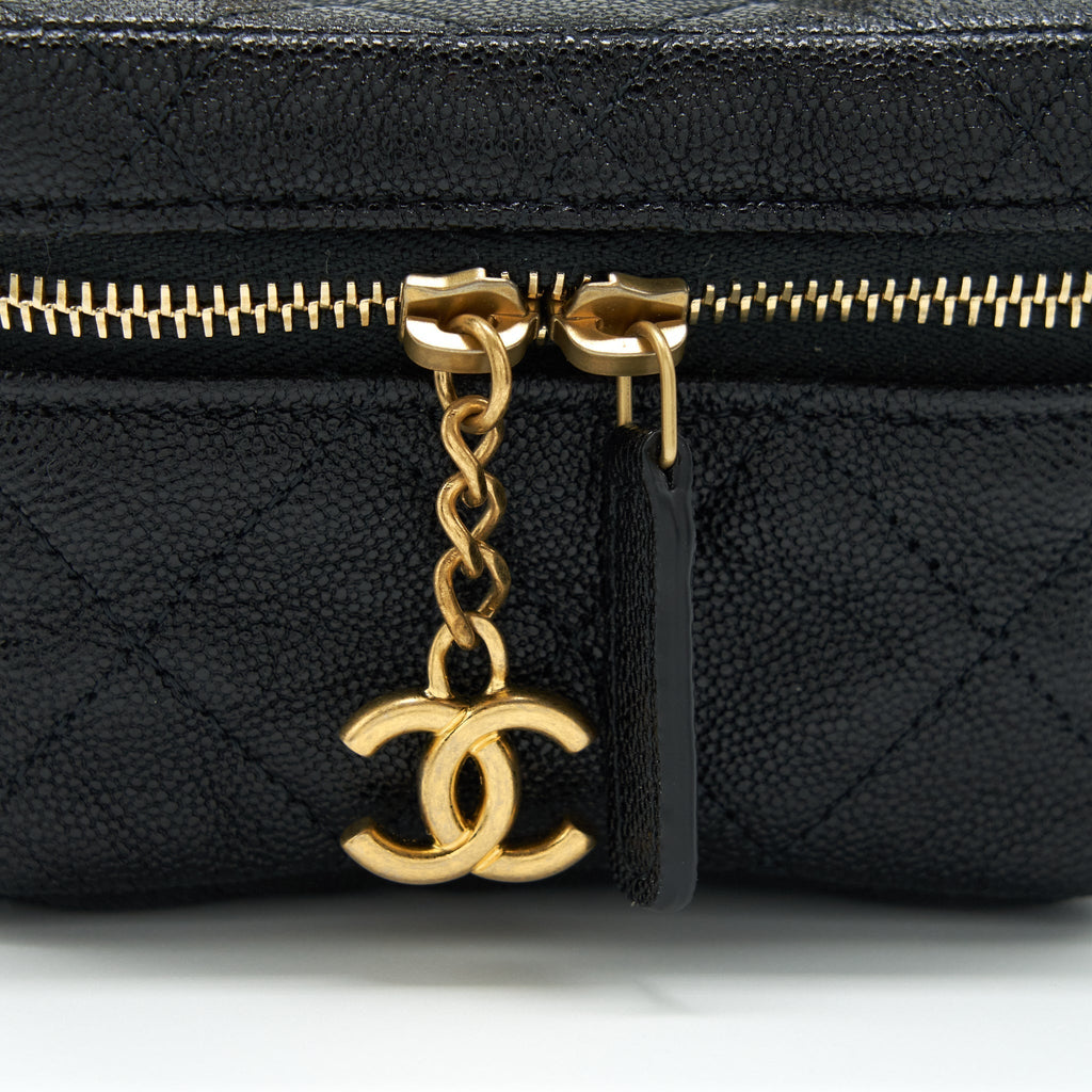 CHANEL TOP HANDLE MINI VANITY WITH CHAIN GRAINED CALFSKIN BLACK WITH GHW