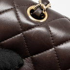 CHANEL SMALL CLASSIC DOUBLE FLAP BAG LAMBSKIN DARK BROWN LGHW (MICROCHIP)