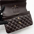 CHANEL SMALL CLASSIC DOUBLE FLAP BAG LAMBSKIN DARK BROWN LGHW (MICROCHIP)