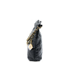 CHANEL SMALL 22 BAG GOLD LETTER SHINY CALFSKIN BLACK GHW (MICROCHIP)