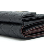 CHANEL SMALL COMPACT WALLET CAVIAR BLACK LGHW