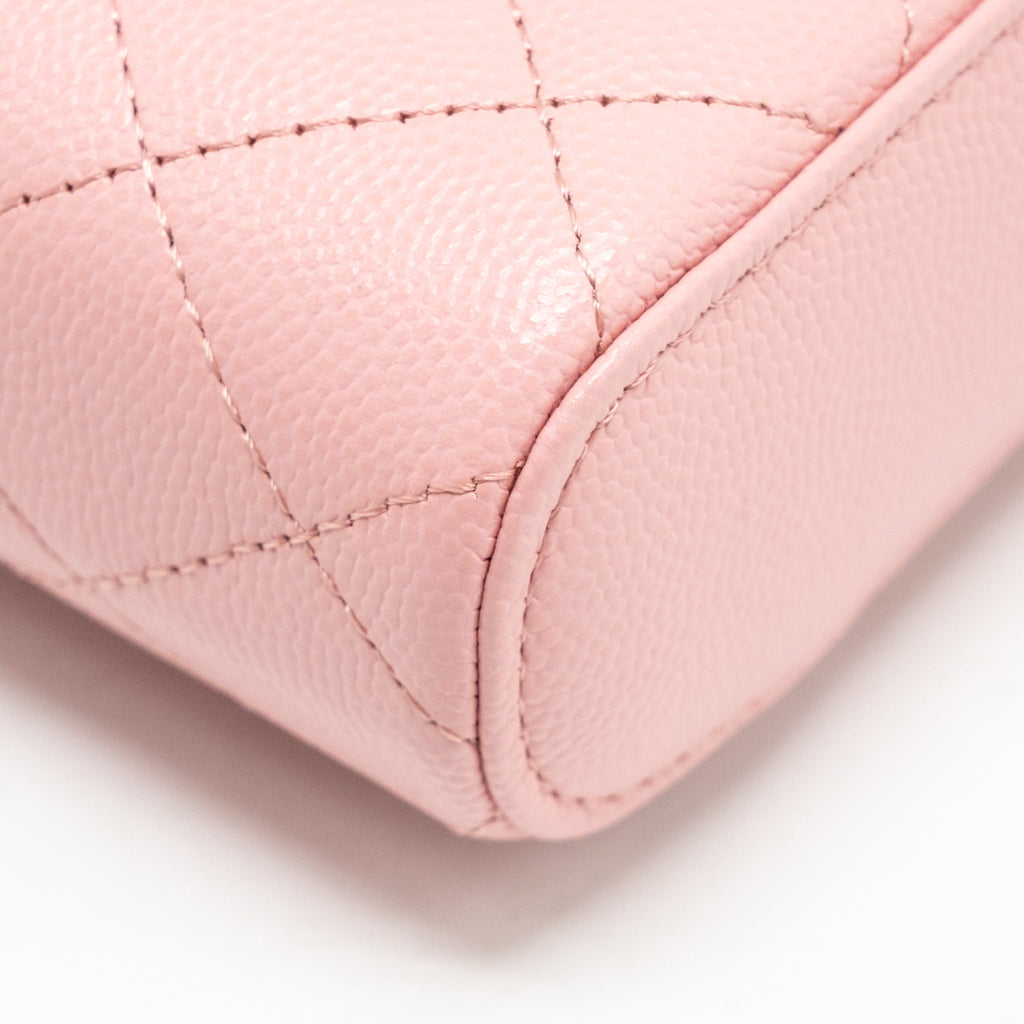 Chanel mini long vanity case with chain caviar pink LGHW