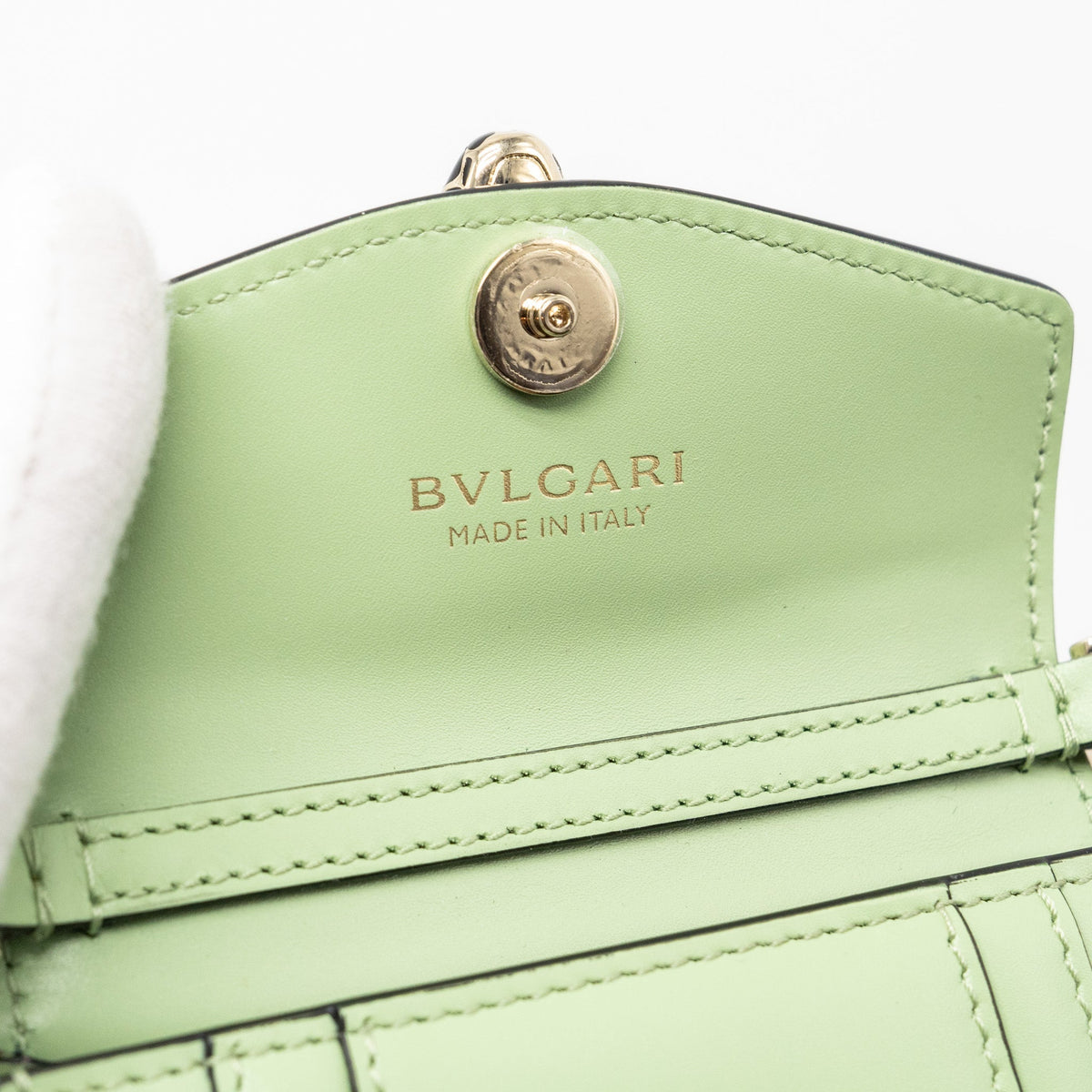 Bvlgari serpenti forever card holder charm calfskin light green SHW