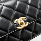 CHANEL 24C GOLD CRUSH MINI FLAP BAG CALFSKIN BLACK GHW (MICROCHIP)