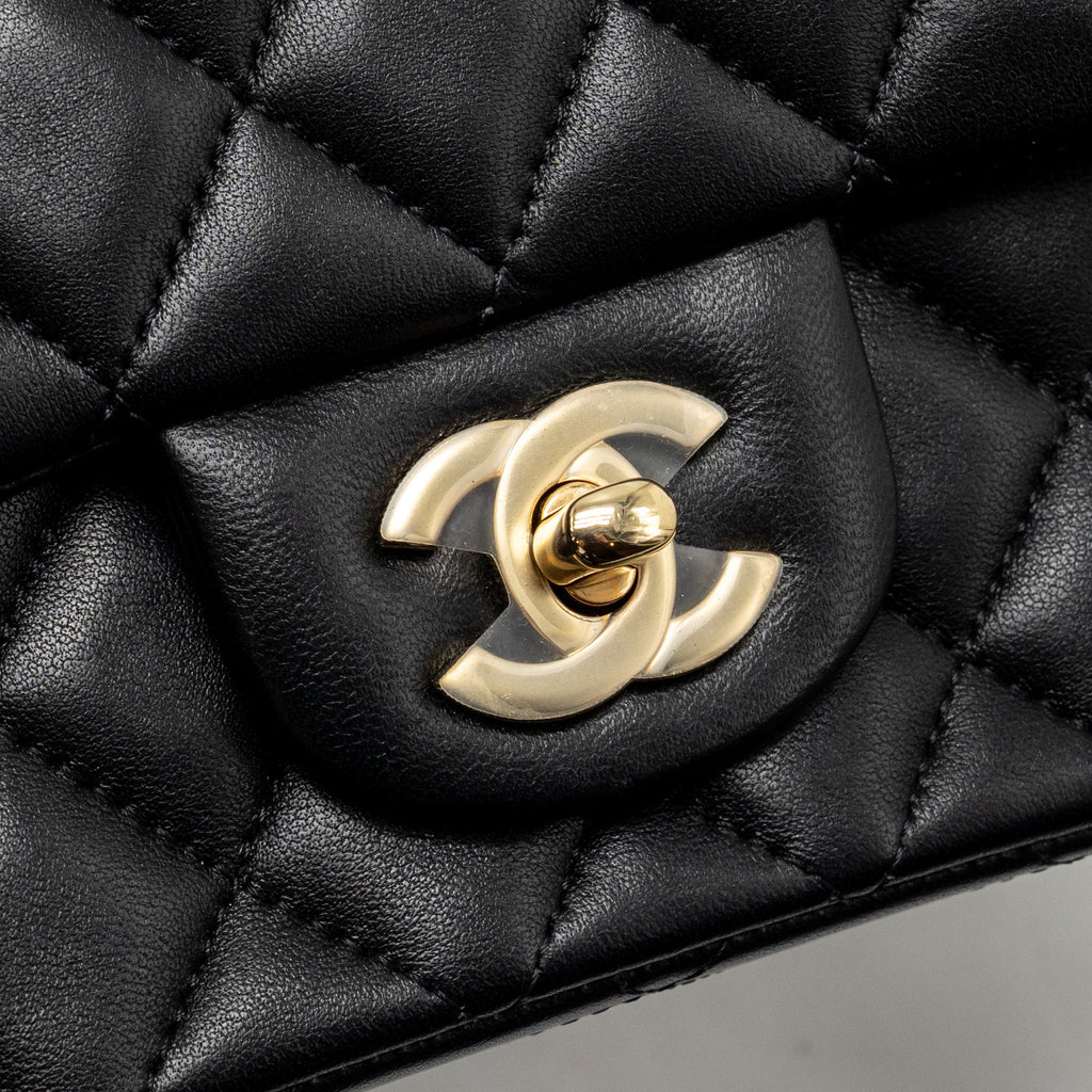 CHANEL MINI SQUARE FLAP BAG LAMBSKIN BLACK GHW