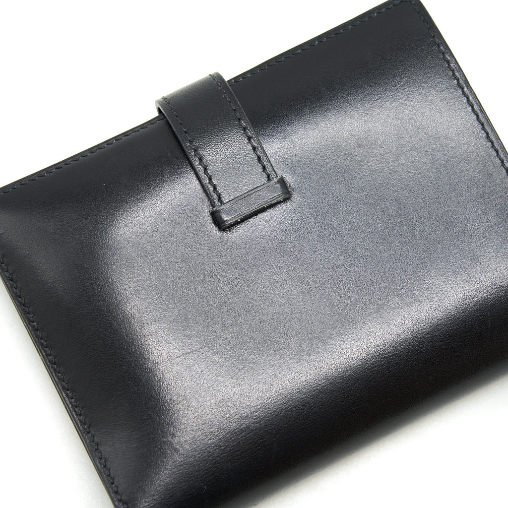 Hermes Bearn Compact Wallet Box Calfskin Black GHW