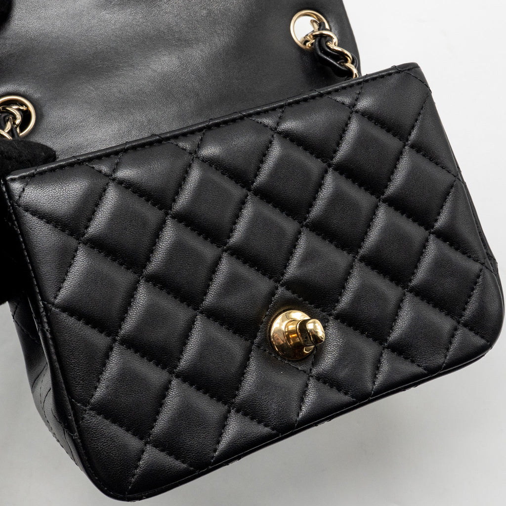 CHANEL MINI SQUARE FLAP BAG LAMBSKIN BLACK GHW