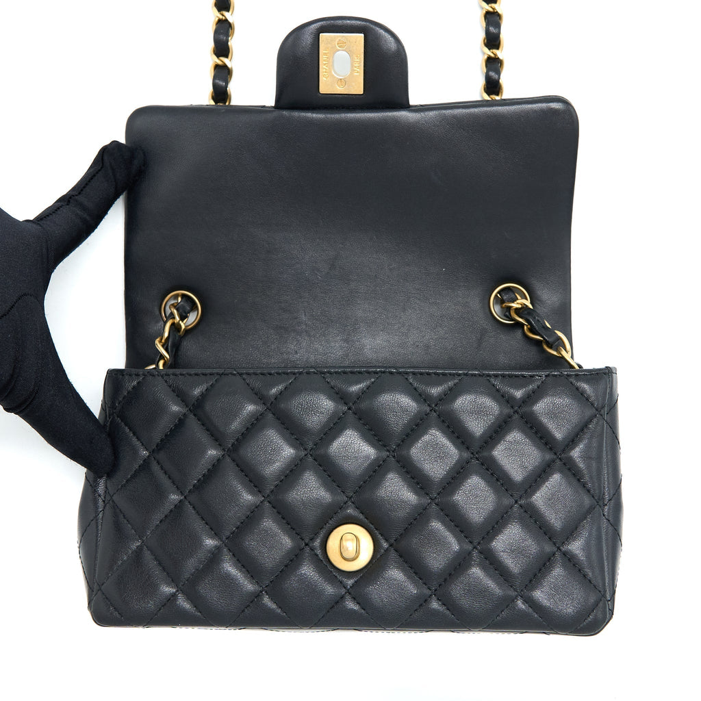 CHANEL MINI RECTANGULAR FLAP BAG LAMBSKIN BLACK GHW