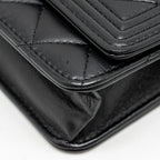 CHANEL BOY WALLET ON CHAIN LAMBSKIN BLACK GHW