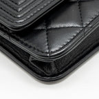 CHANEL BOY WALLET ON CHAIN LAMBSKIN BLACK GHW