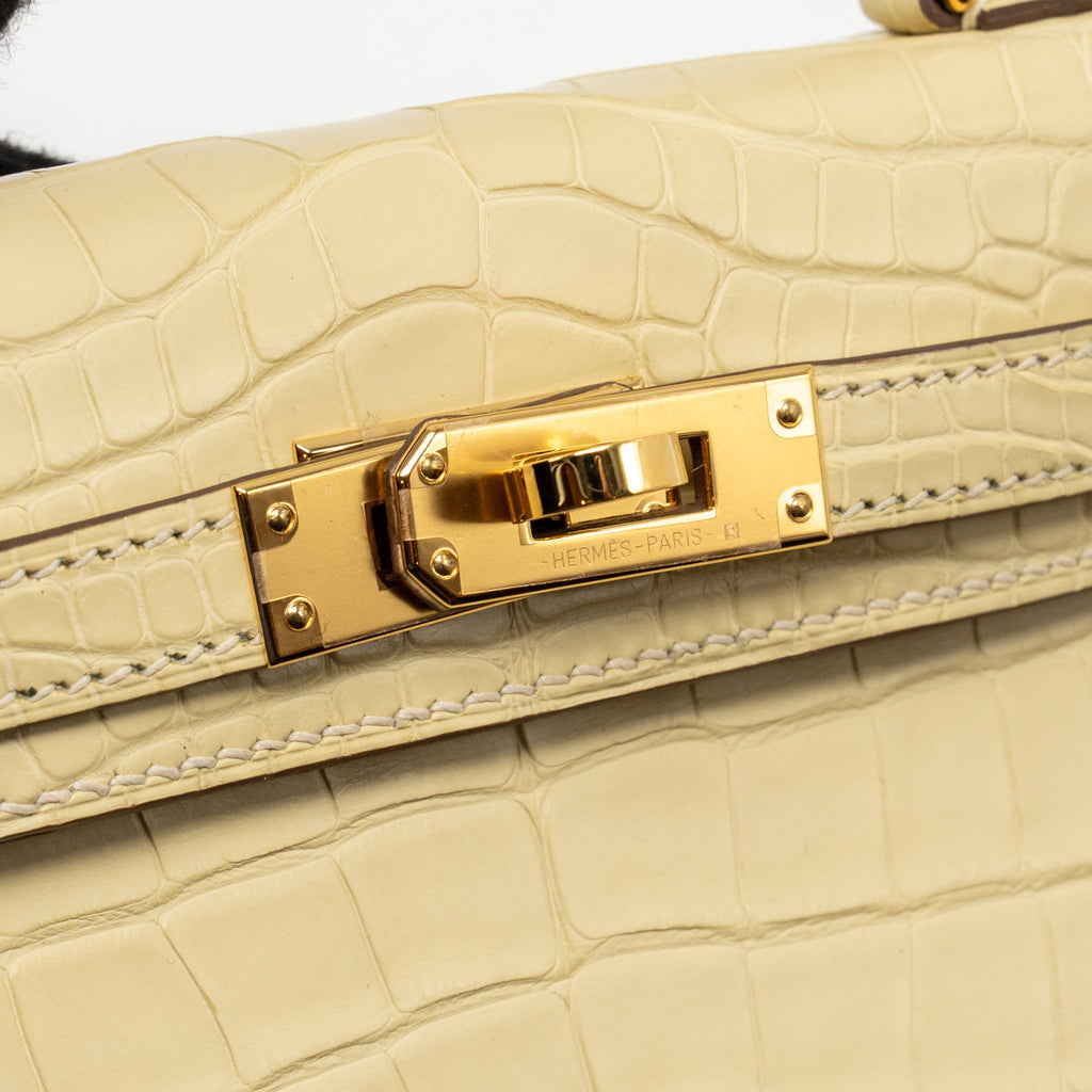Hermes Mini Kelly II Alligator MIssissippiensis Matt Y1 Vanille GHW