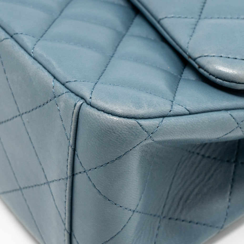Chanel Classic maxi double flap bag lambskin blue SHW