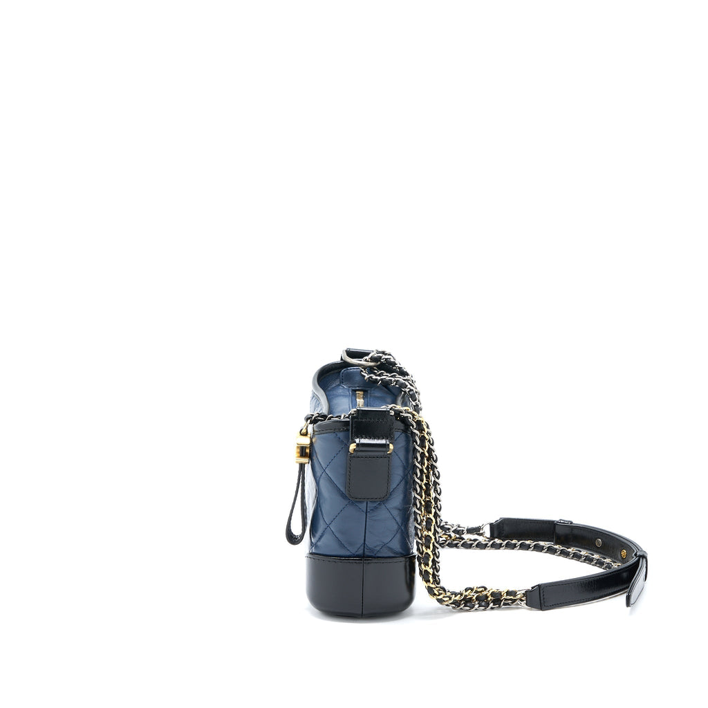 CHANEL SMALL GABRIELLE HOBO BAG AGED CALFSKIN NAVY/BLACK MULTICOLOUR HARDWARE