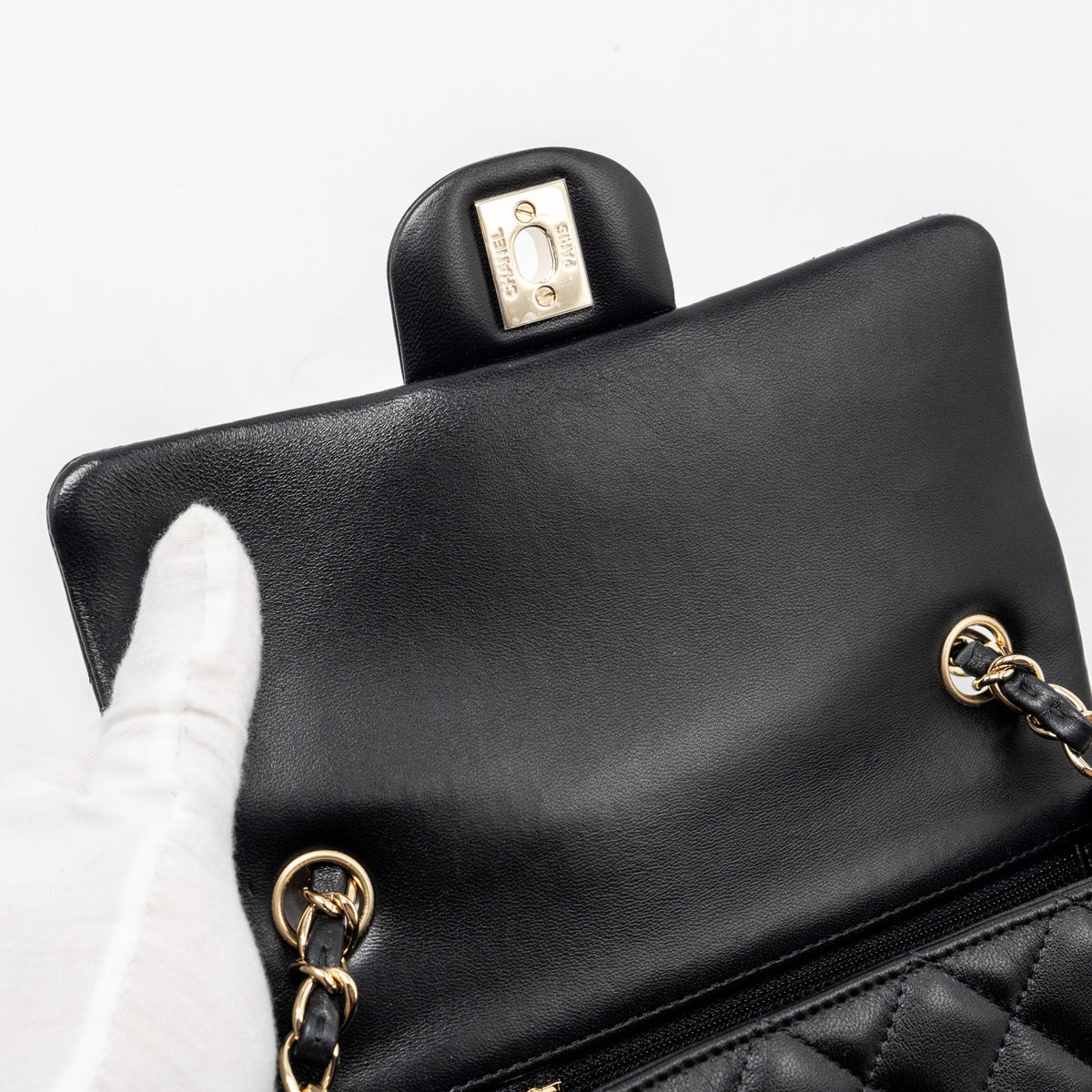 CHANEL MINI RECTANGULAR FLAP BAG LAMBSKIN BLACK LGHW (MICROCHIP)