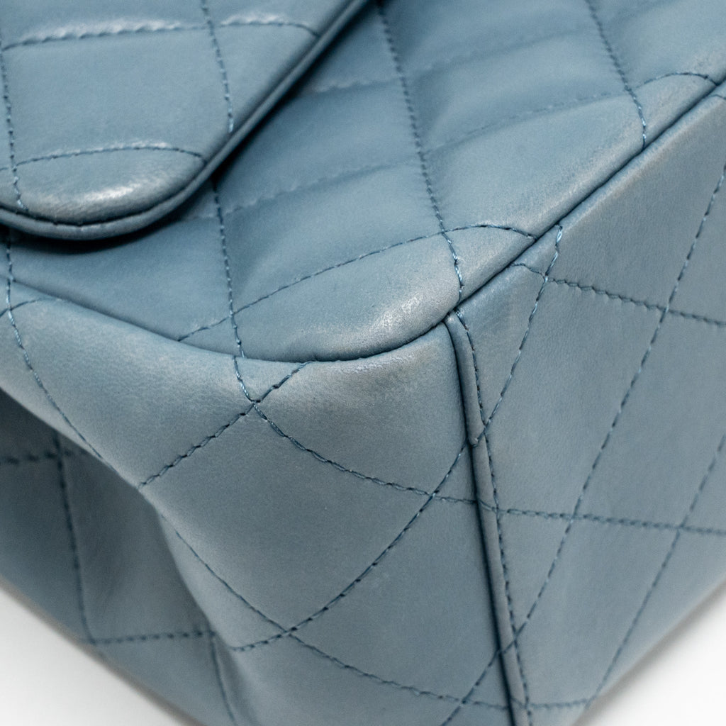 Chanel Classic maxi double flap bag lambskin blue SHW