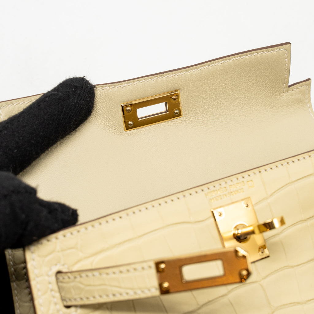 Hermes Mini Kelly II Alligator MIssissippiensis Matt Y1 Vanille GHW