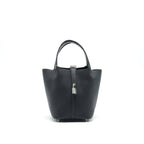 HERMES PICOTIN LOCK 18 TOUCH BAG CLEMENCE WITH ALLIGATOR HANDLE BLACK SHW