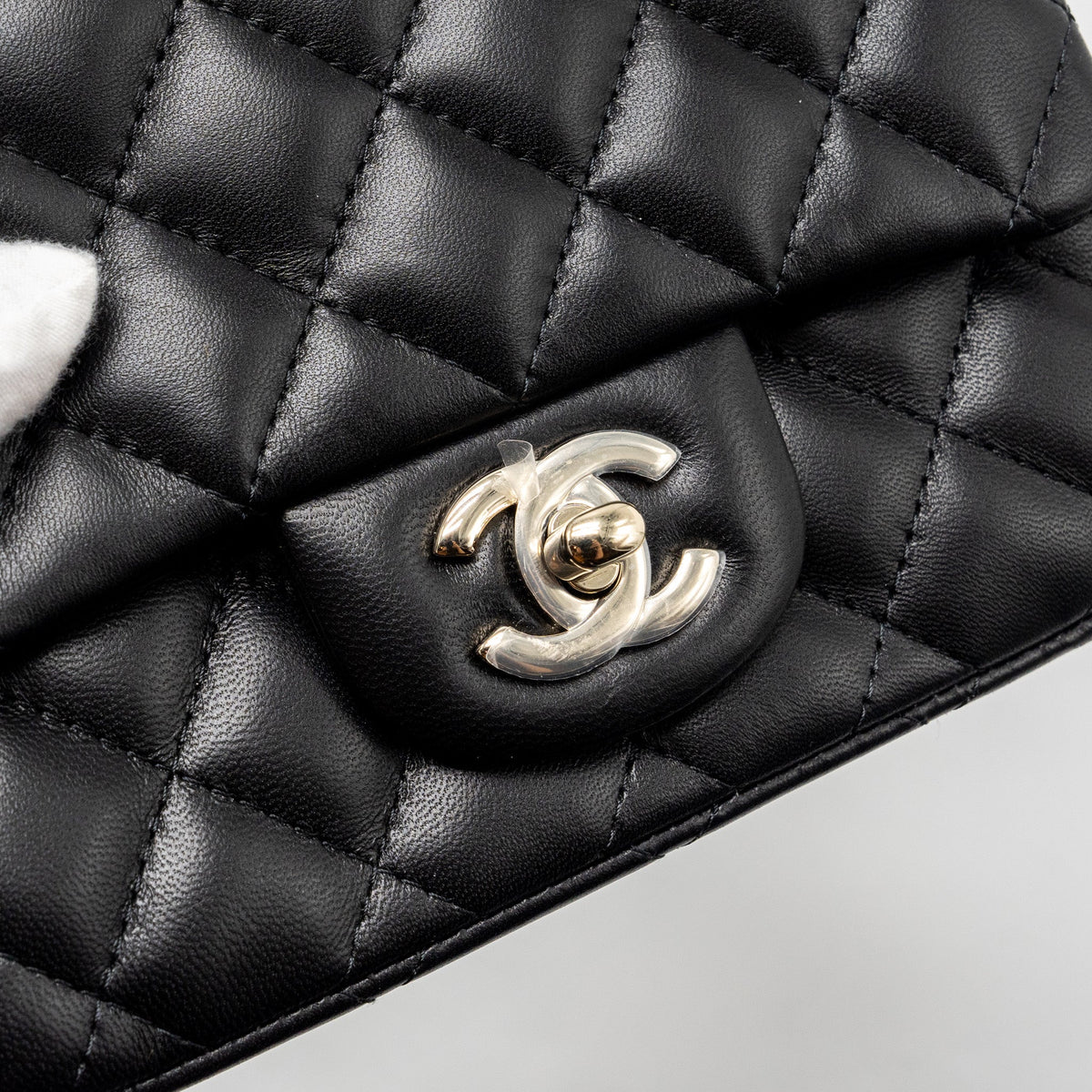 CHANEL MINI SQUARE FLAP BAG LAMBSKIN BLACK LGHW (MICROCHIP)