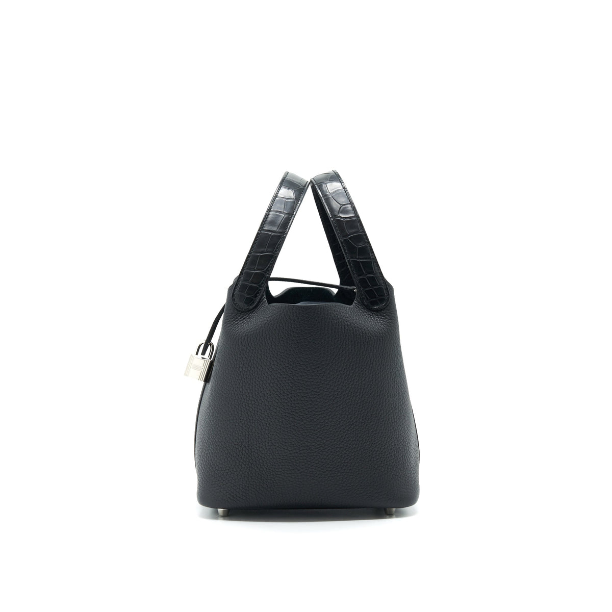 HERMES PICOTIN LOCK 18 TOUCH BAG CLEMENCE WITH ALLIGATOR HANDLE BLACK SHW