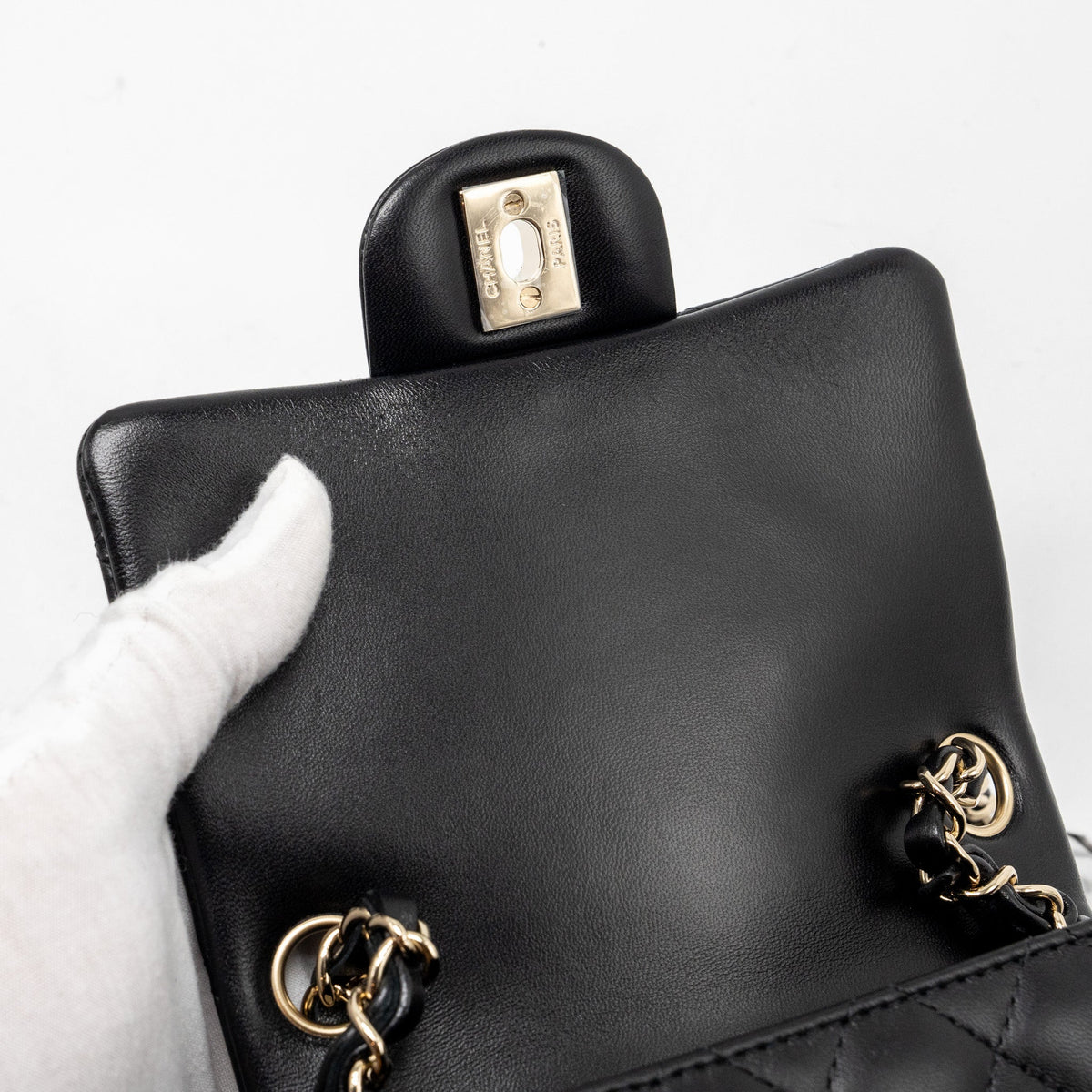 CHANEL MINI SQUARE FLAP BAG LAMBSKIN BLACK LGHW (MICROCHIP)