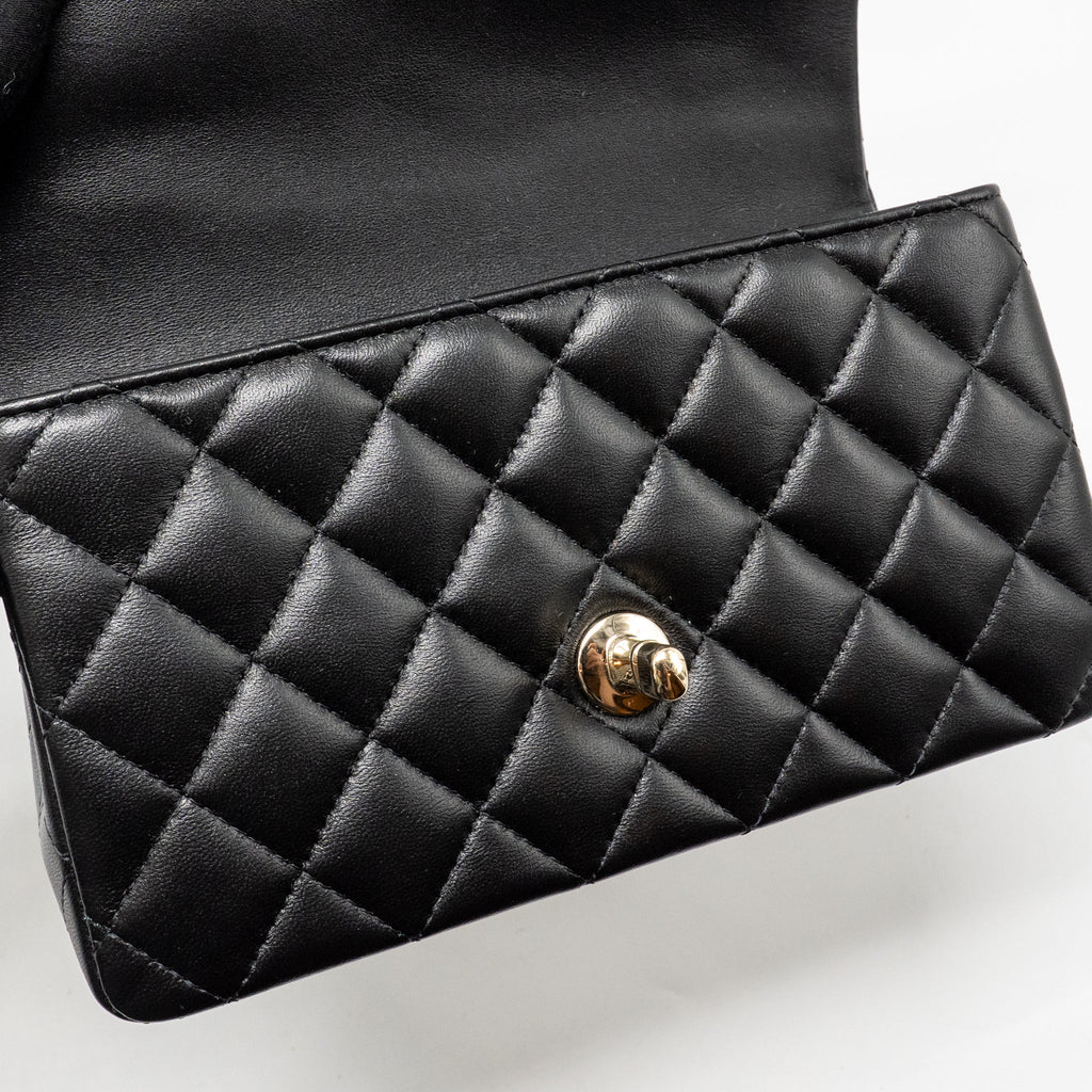 CHANEL TOP HANDLE MINI RECTANGULAR FLAP BAG LAMBSKIN BLACK LGHW (MICROCHIP)