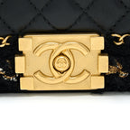 CHANEL SMALL JACKET BOY BAG LAMBSKIN/TWEED BLACK GHW