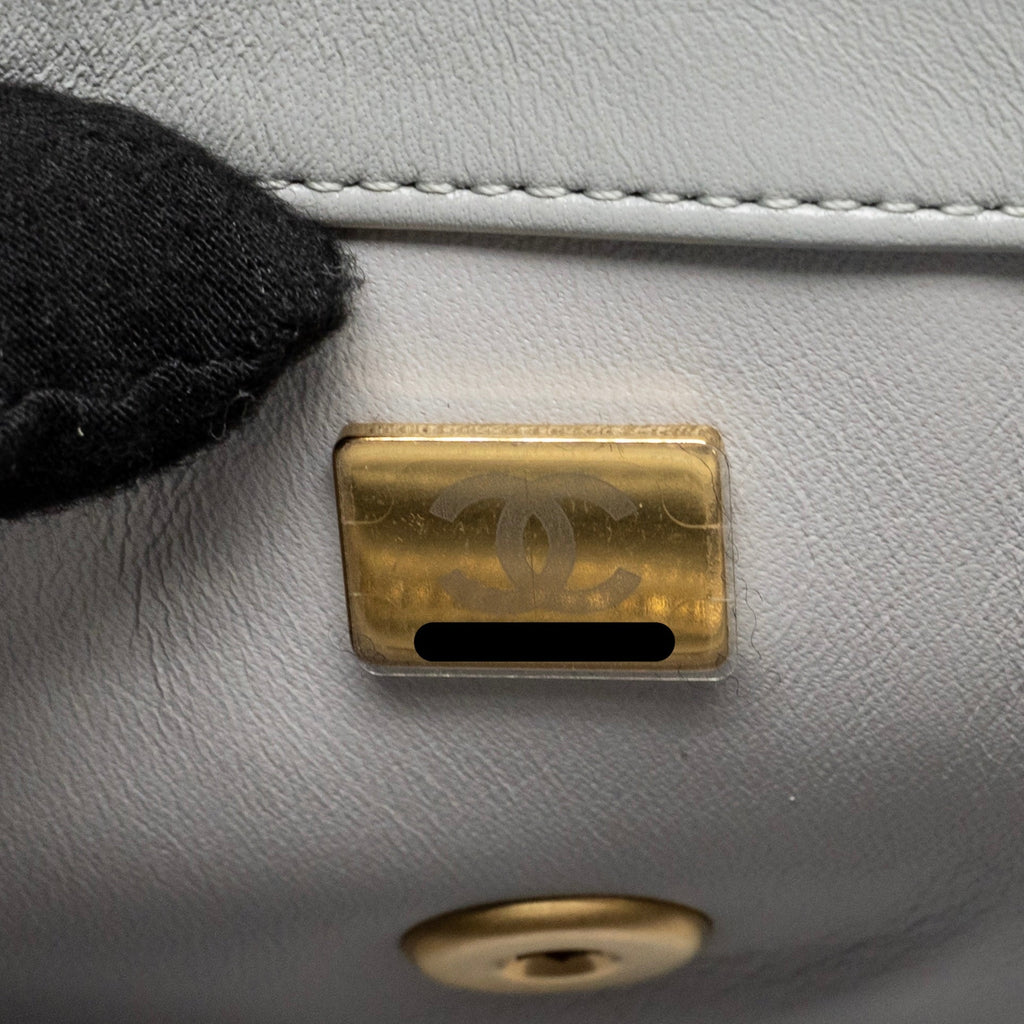 CHANEL PEARL CRUSH MINI RECTANGULAR FLAP BAG LAMBSKIN GREY GHW (MICROCHIP)