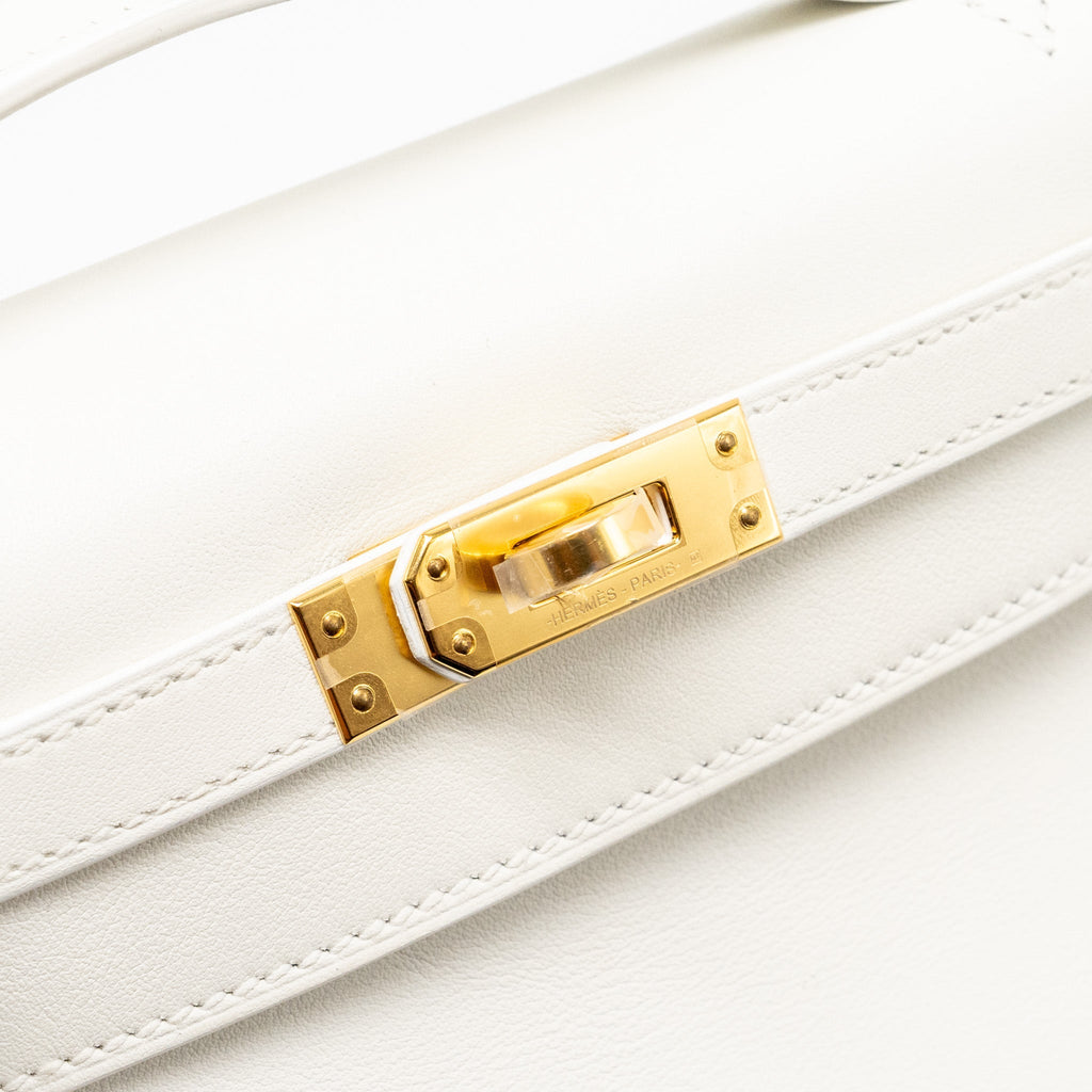 Hermes Kelly Pochette swift 01 Blanc GHW