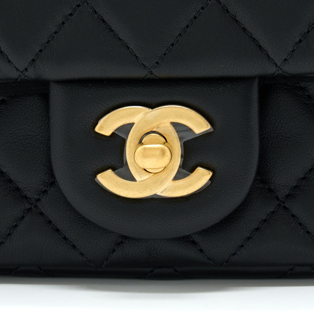 CHANEL PEARL CRUSH MINI RECTANGULAR LAMBSKIN BLACK WITH GHW (MICROCHIP)