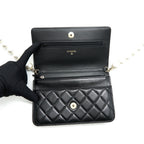 CHANEL GIANT PEARL CRUSH WALLET ON CHAIN BLACK