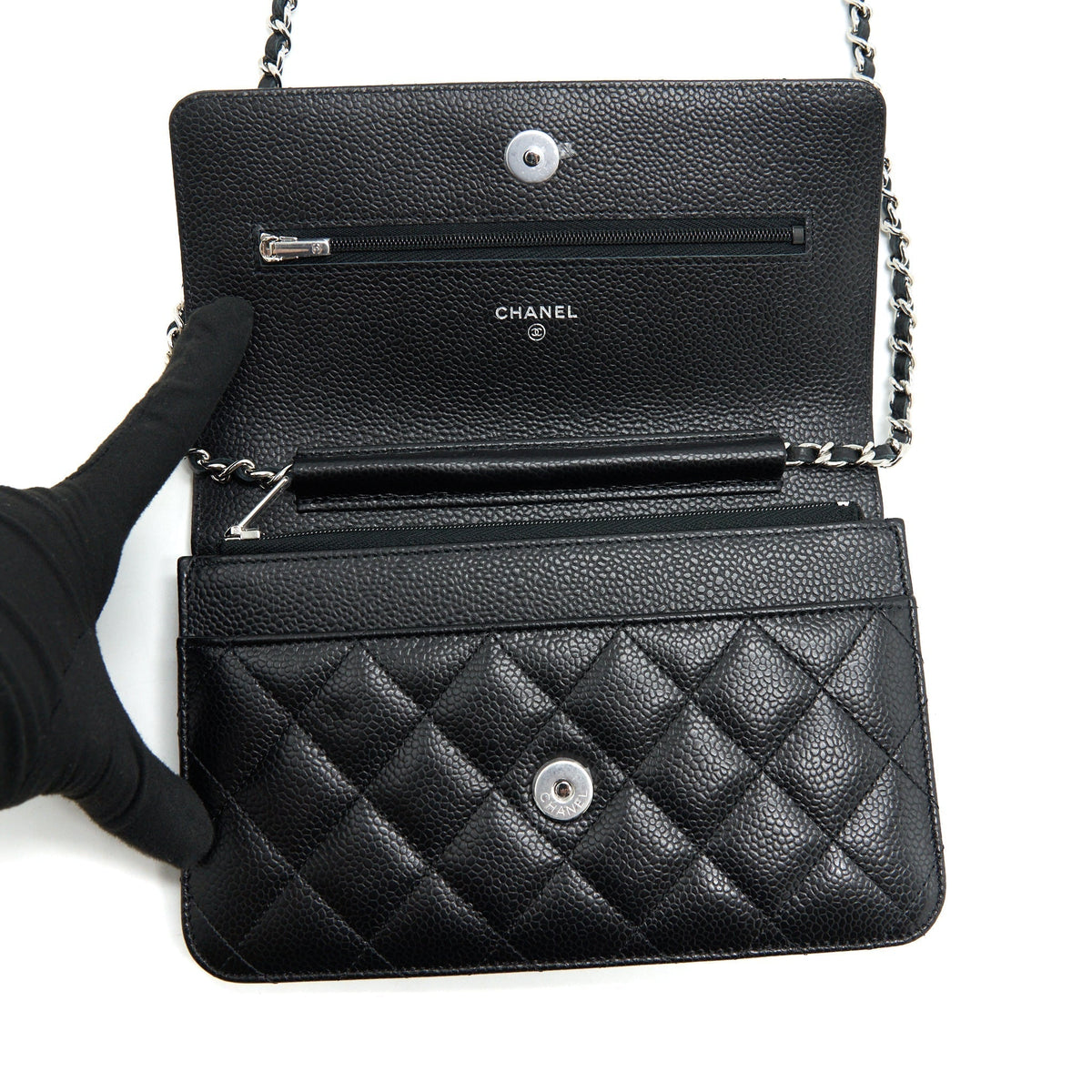 CHANEL CLASSIC WALLET ON CHAIN CAVIAR BLACK SHW (MICROCHIP)