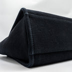 CHANEL SMALL DEAUVILLE SHOPPING TOTE BAG CALFSKIN/FABRIC BLACK LGHW (MICROCHIP)