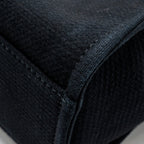CHANEL SMALL DEAUVILLE SHOPPING TOTE BAG CALFSKIN/FABRIC BLACK LGHW (MICROCHIP)