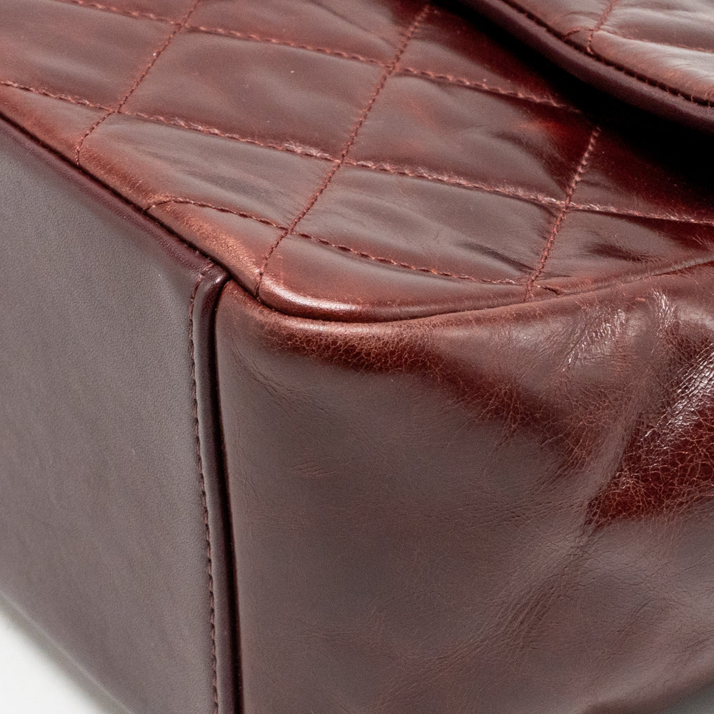Chanel 16A Gold Bar Top Handle Flap Bag Glazed Calfskin Burgundy GHW