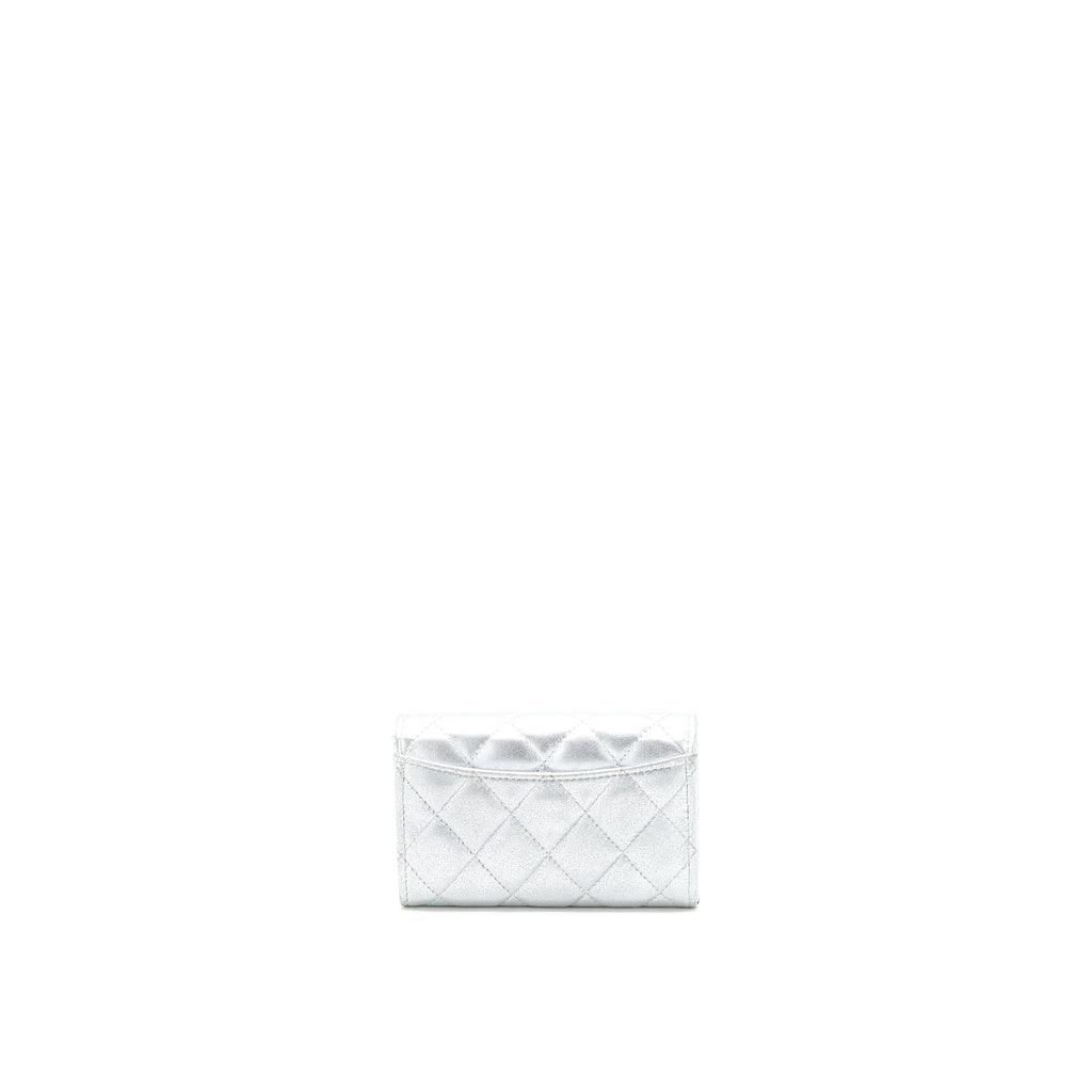 CHANEL QUILTED CLASSIC FLAP CARD HOLDER LAMBSKIN SILVER SHW