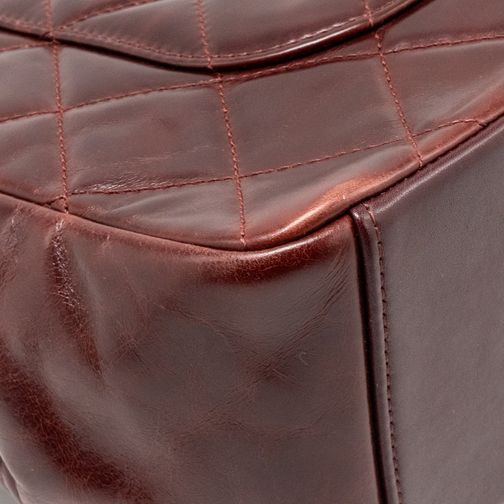 Chanel 16A Gold Bar Top Handle Flap Bag Glazed Calfskin Burgundy GHW
