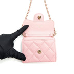 CHANEL CARD HOLDER ON CHAIN CAVIAR PINK LGHW